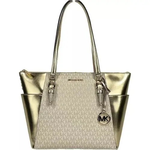 Michael Kors Charlotte Large Leather Top Zip Tote Bag Tote Logo Metallic Gold