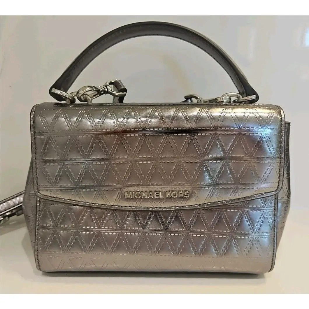 Michael Kors Ava Mini Crossbody Bag Silver Metallic Saffiano Leather
