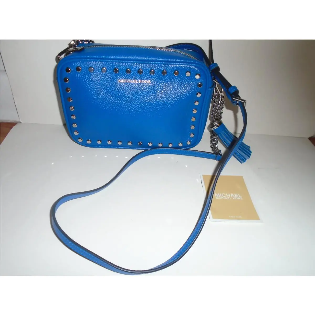 Michael Kors Grecian Blue MD Studded Crossbody Handbag