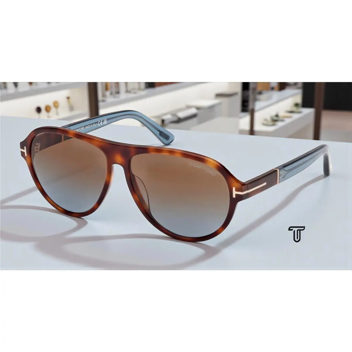 Tom Ford Quincy FT1080 53F Blonde Havana Gradient Brown 59 mm Men`s Sunglasses