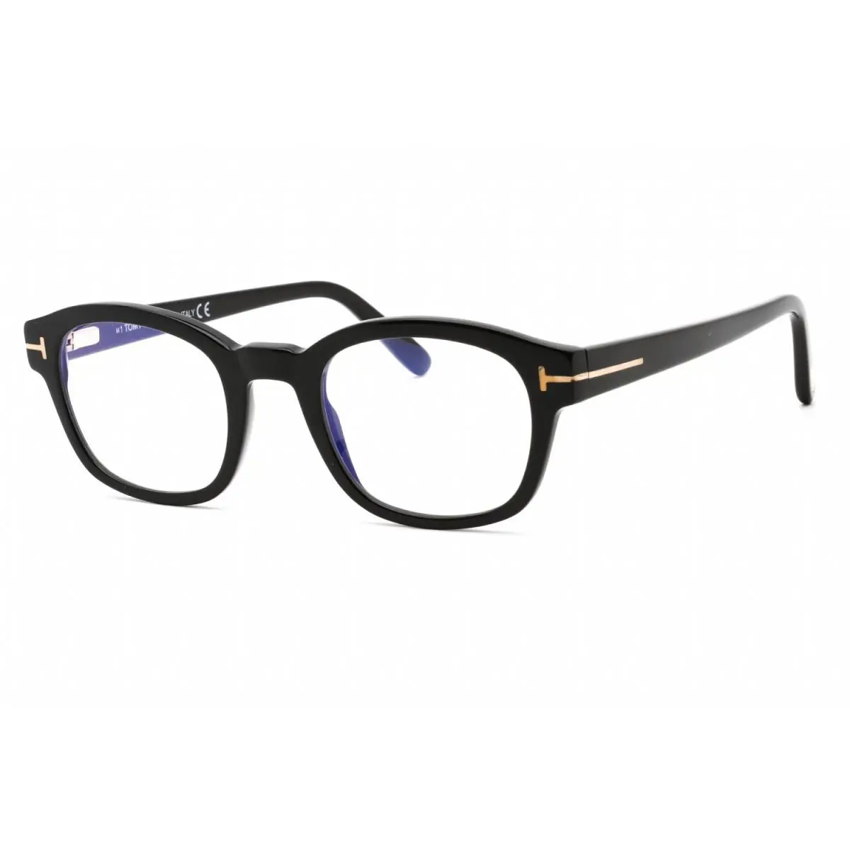 Tom Ford FT TF5808-­B 001 Round Shiny Black/blue Block Eyeglasses
