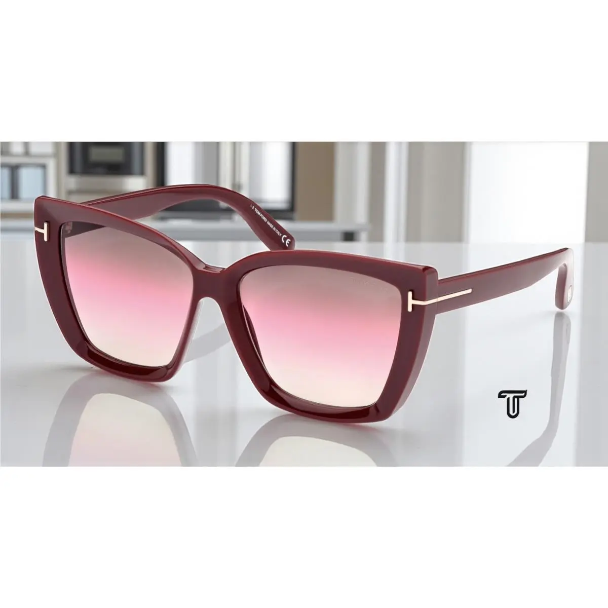 Tom Ford Scarlet-02 FT0920 69F Shiny Burgundy Grad Brown 57 Women`s Sunglasses