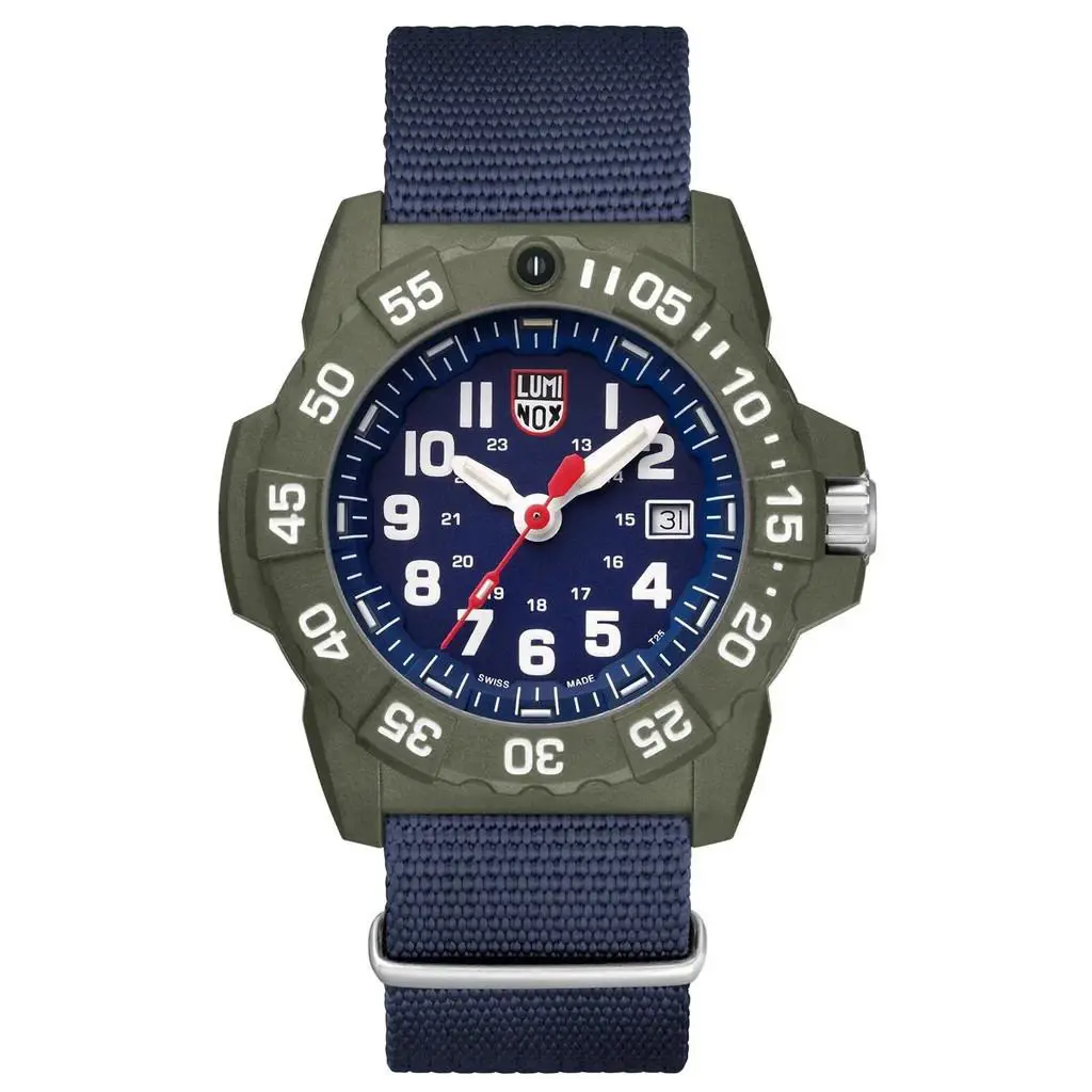 Mint Luminox 3500 Series Navy Seal Green w/ Blue Nylon Mens Watch XS.3503.ND