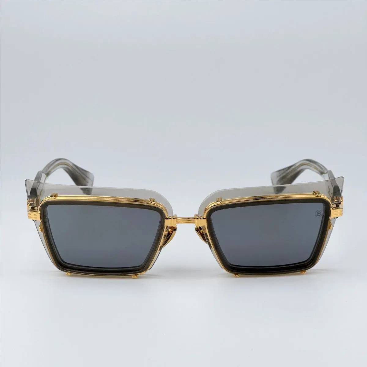Balmain Men Sunglasses Grey Crystal Gold Rectangle Admirable BPS-130B-52