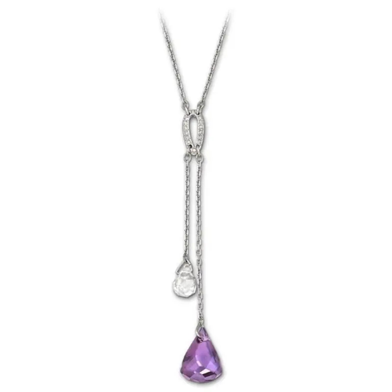 Swarovski Lunar Amethyst Drop Necklace Large Double Drop Crystals