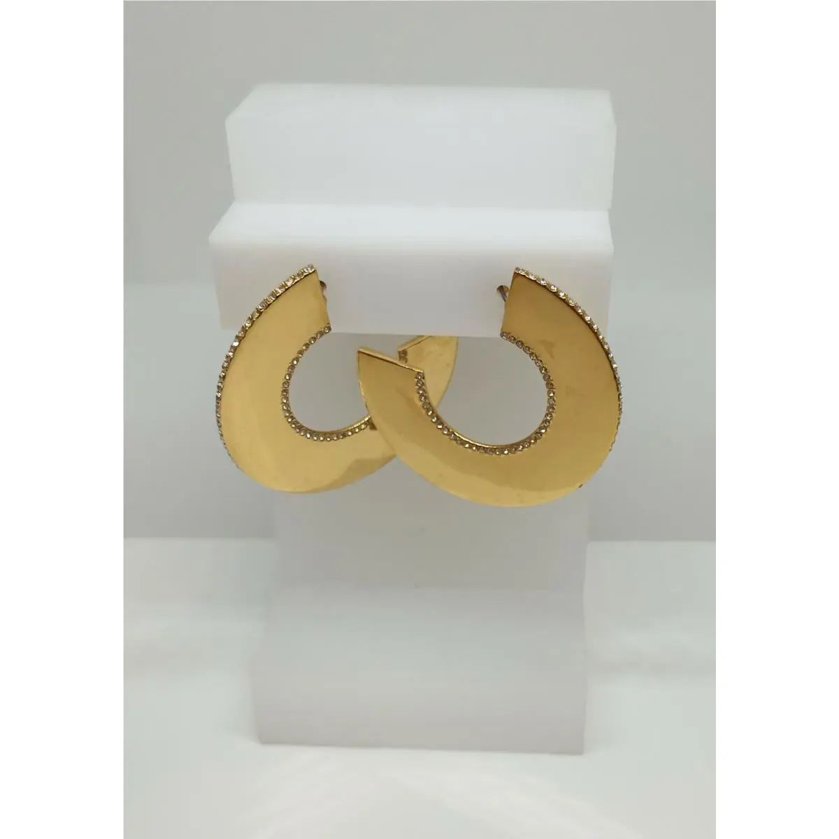 Swarovski Gelane Hoop Earrings Yellow Tone w/ White Crystals 5278290
