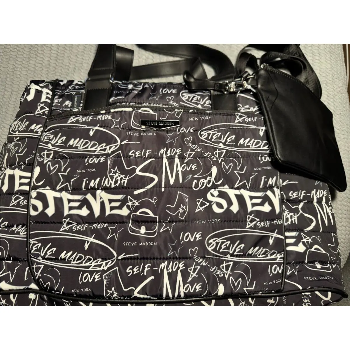 Steve Madden Bomber Jacket Quilted Puffer Weekender Duffle Tote Carry Gym Bag