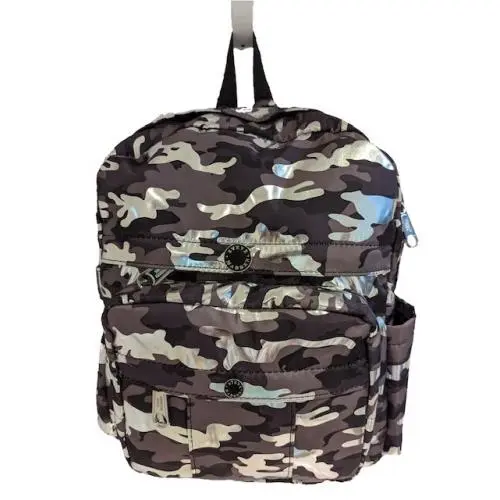 Steve Madden Camo Backpack Black Gray Metallic Silver Medium Lightweight