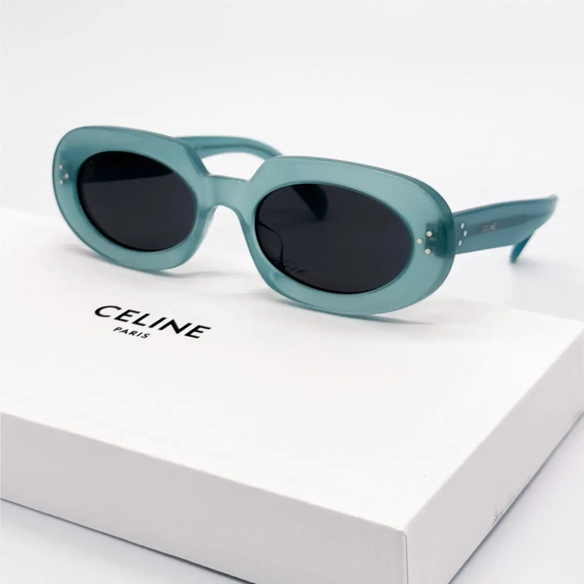 Celine CL40276U 93N Oval Shiny Light Green Blue Women Sunglasses Celine