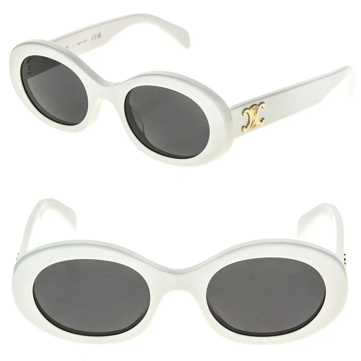 Celine CL40194U 40194 Triomphe Paris White Gold Logo Oval Unisex Sunglasses 25A