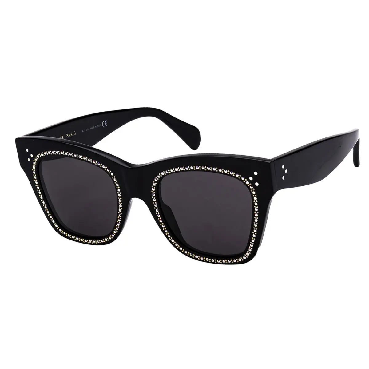Celine Women`s Black Cat-eye Sunglasses w/ Encrusted Rim - CL4004IS 01 - Italy