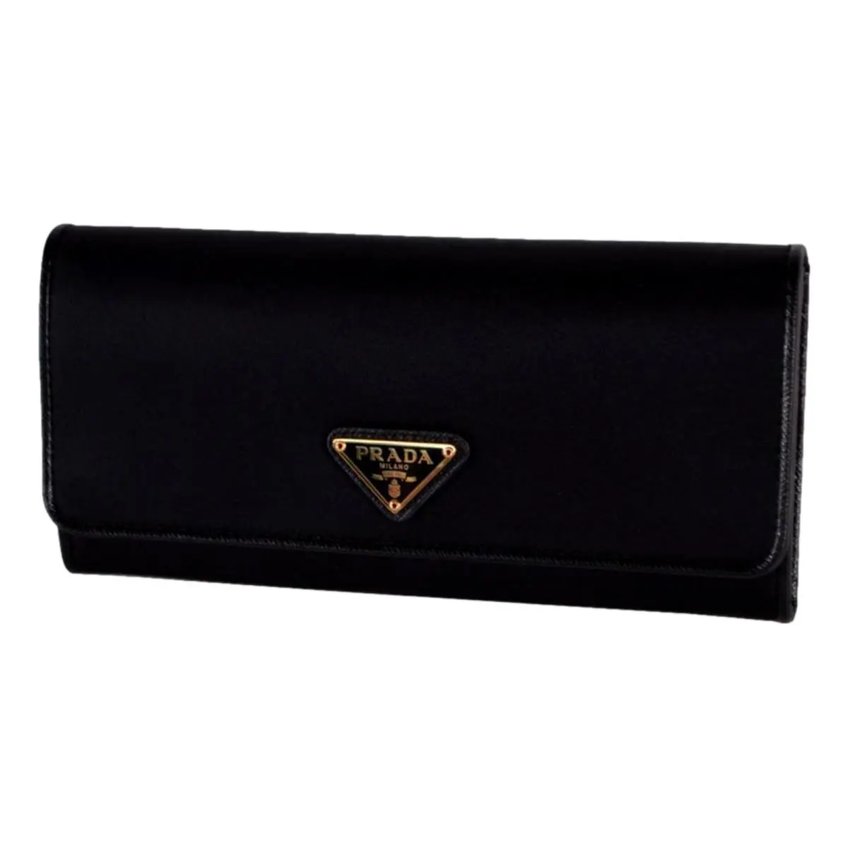 Prada Tessuto Nero Black Continental Flap Black Wallet Silver Triangle Logo
