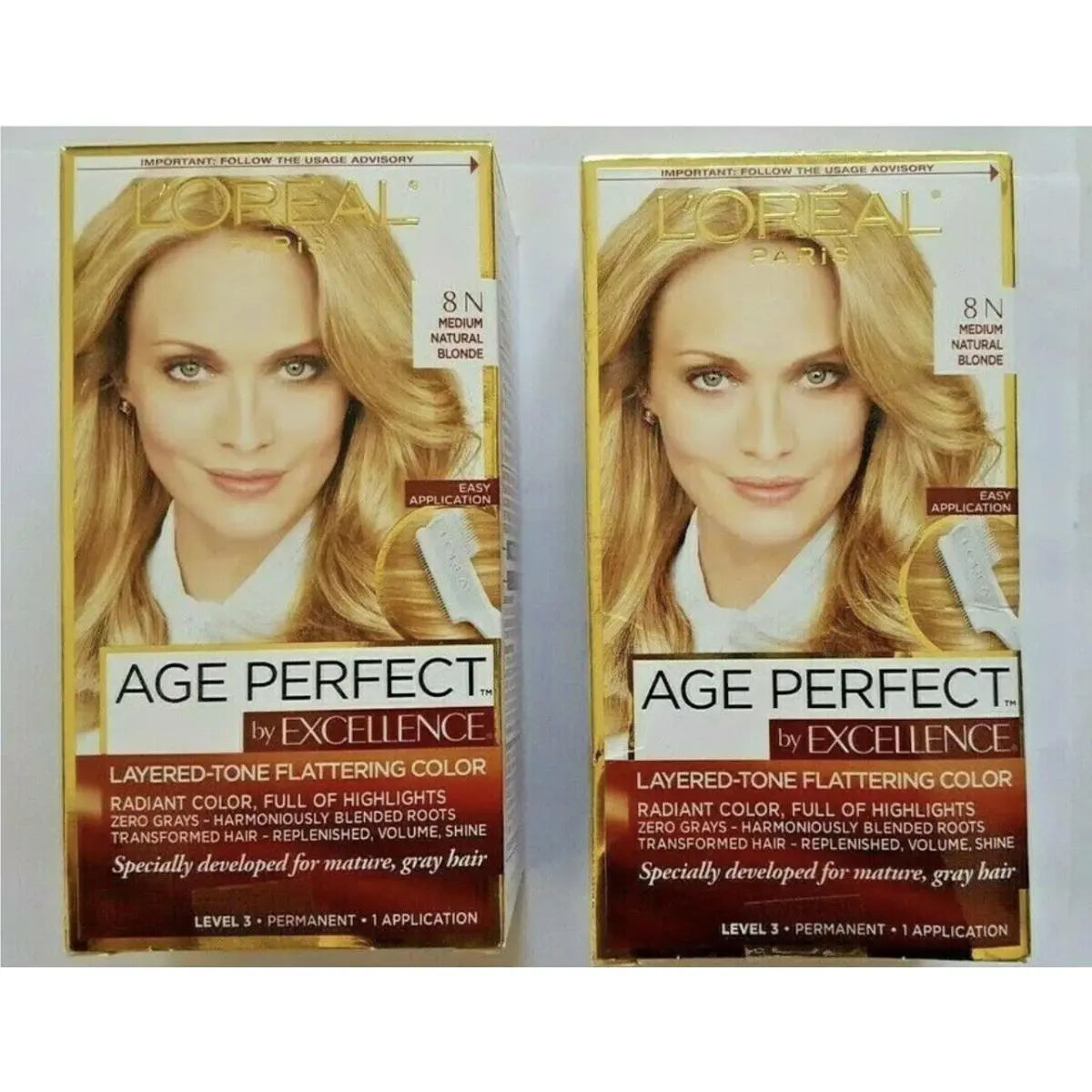 2 Boxes L`oreal Paris Age Perfect 8N Medium Natural Blonde Hair Color
