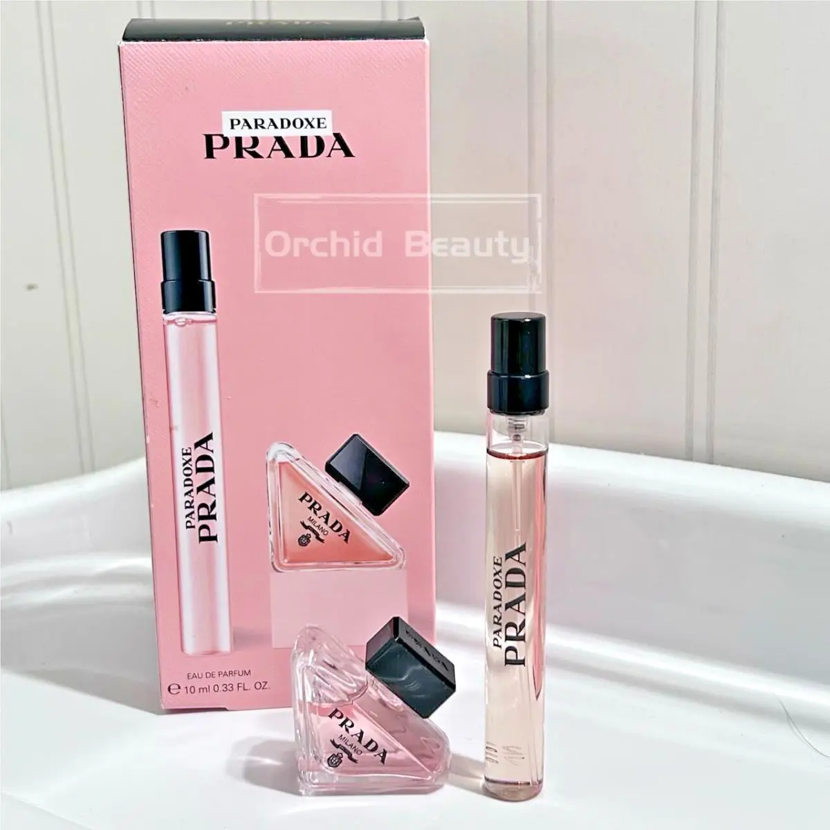 Prada Paradox 2PC Gift Set Edp Perfume Travel Spray 0.33 oz + Splash 0.23 oz