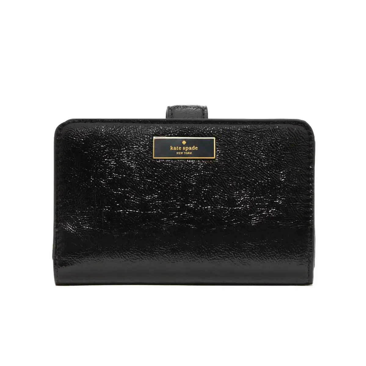 New Kate Spade Bridget Crinkle Patent Medium Compact Bifold Wallet Black