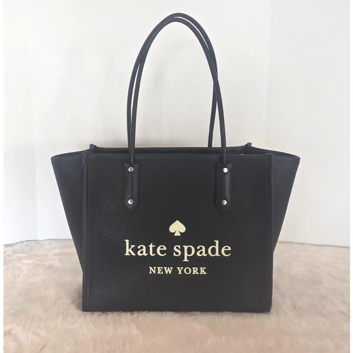 New Kate Spade K4688 Ella Pebbled Leather Large Tote Black