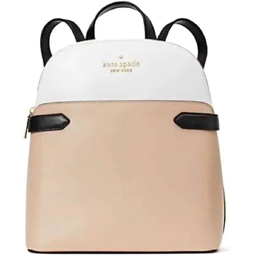 Kate Spade Women Bag Staci Dome Colorblock Saffiano Backpack K7341-960 - Exterior: Warm Beige