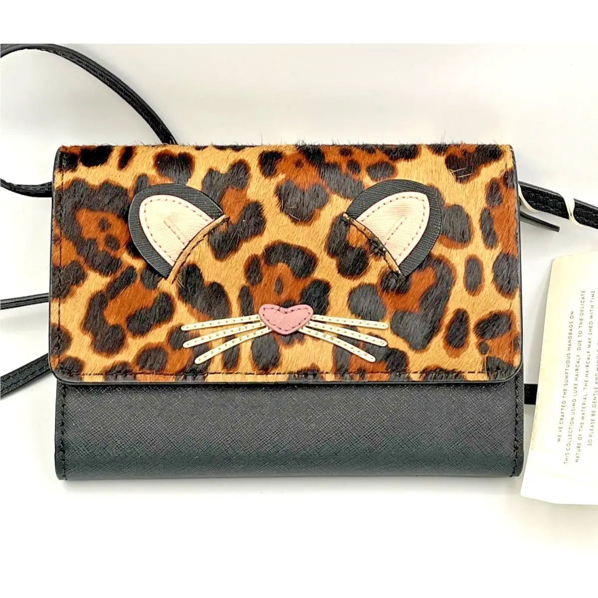 New York Crossbody Leopard Calf Hair Black Kitty Cat Leather New by Kate Spade