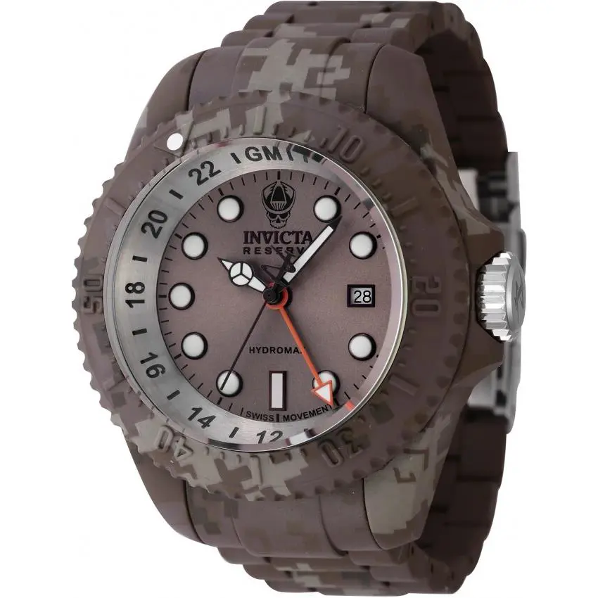 Invicta Reserve Gmt Date Quartz Beige Dial Men`s Watch 45938 - Dial: Beige, Band: Two-tone (Aqua Plating and Silver-tone), Bezel: Silver-tone and Aqua-Plating
