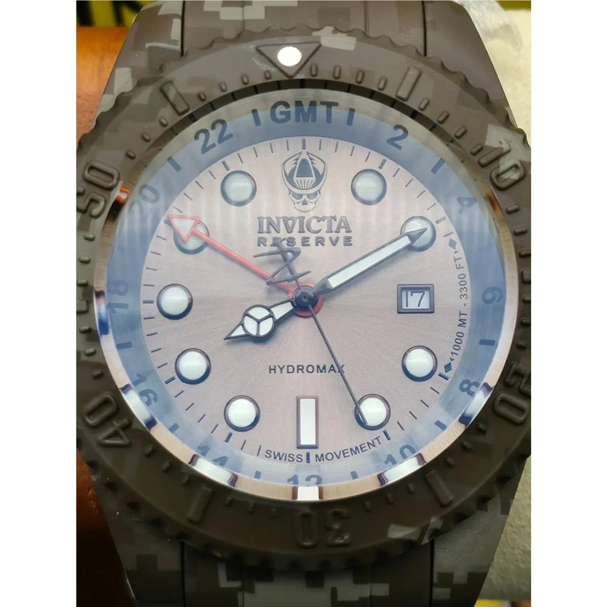 Invicta Reserve 52MM Aqua Plating Prodiver Hydromax Gmt Swiss Movement Men Watch - Dial: Beige, Band: Brown, Bezel: Brown
