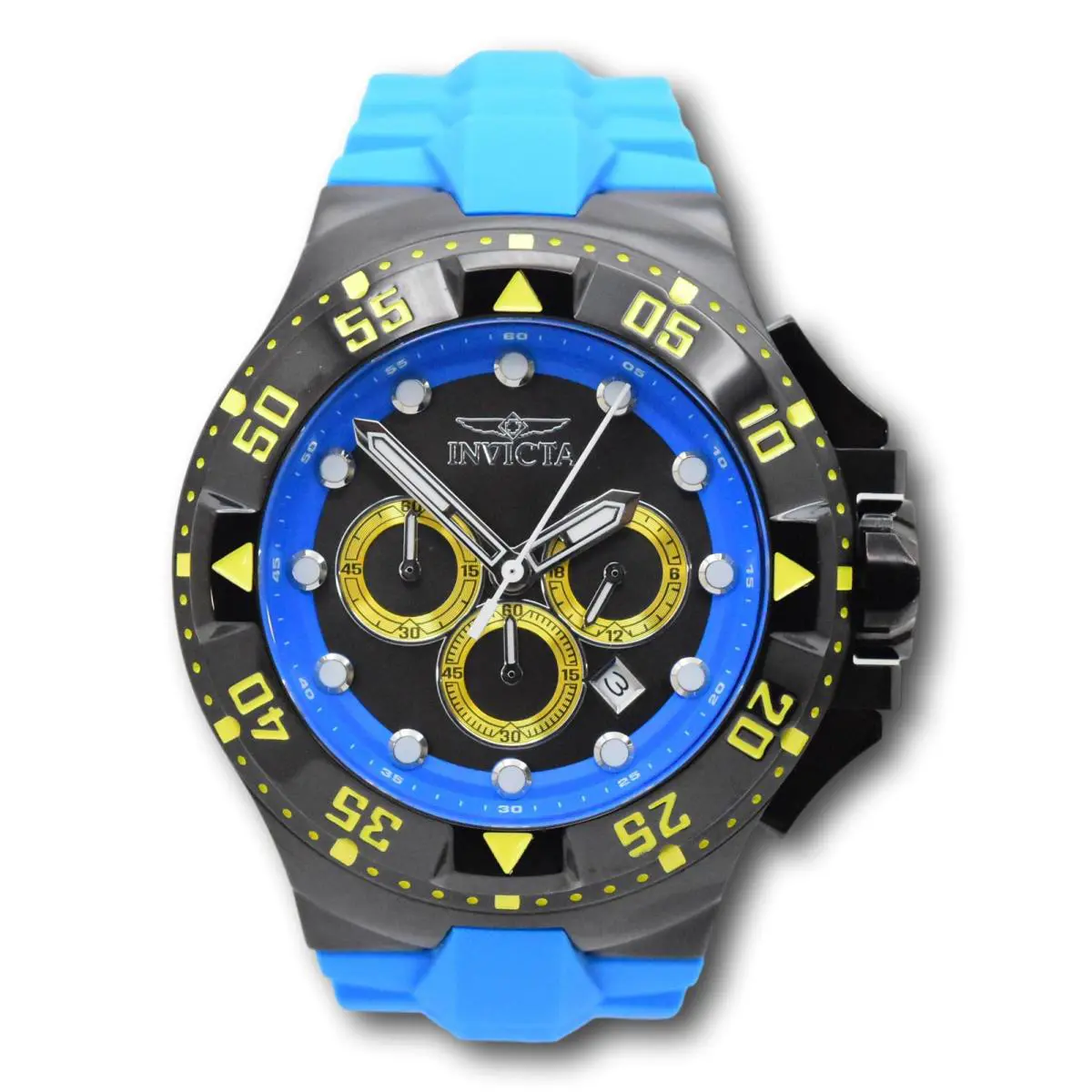 Invicta Excursion Kodar Blue Volt Men`s 50mm Silicone Chronograph Watch 48538 - Dial: Black, Blue, Gold, White, Yellow, Band: Blue, Bezel: Black, Yellow