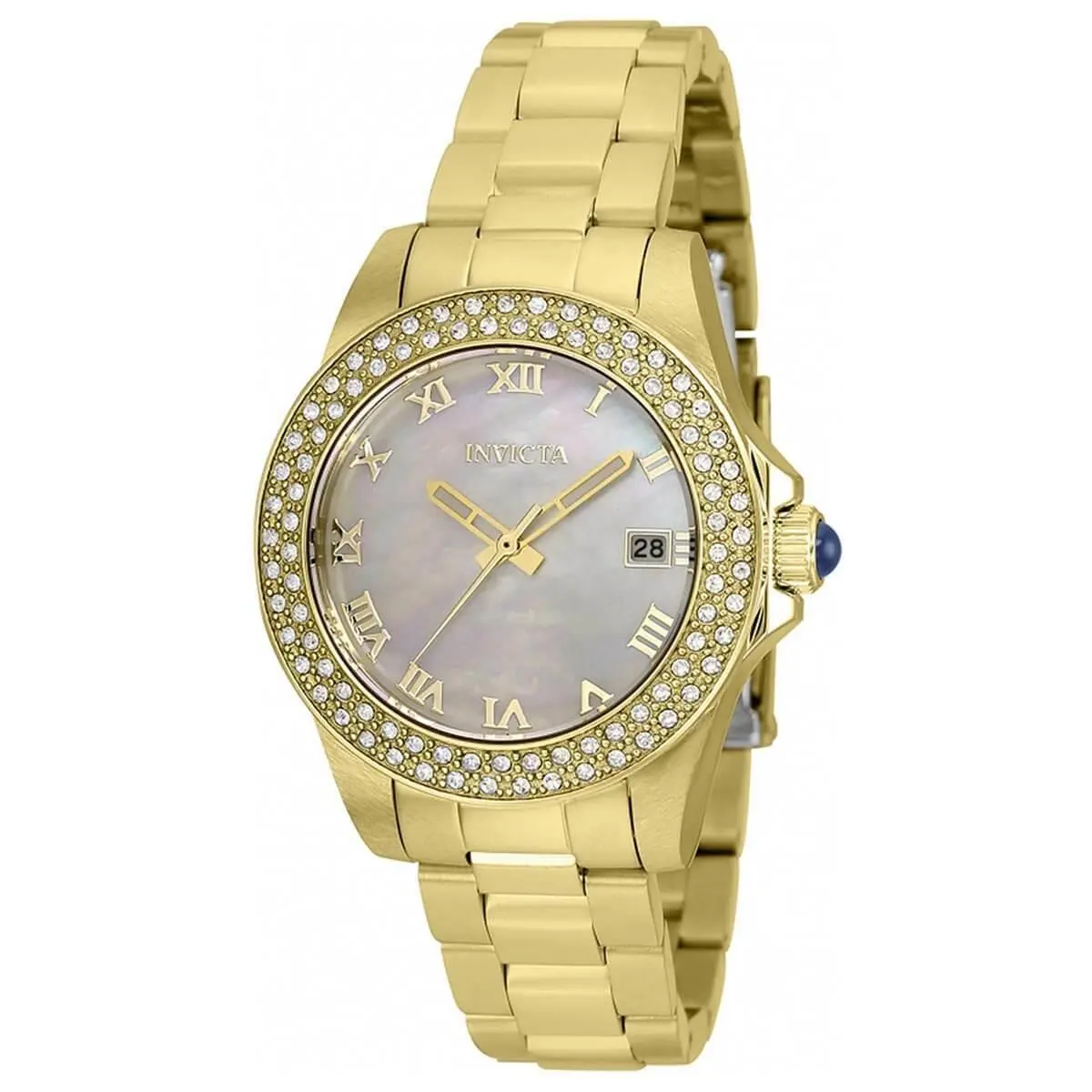 Women`s Watch Angel Quartz Crystal Bezel Yellow Gold Case Bracelet 36073 by Invicta