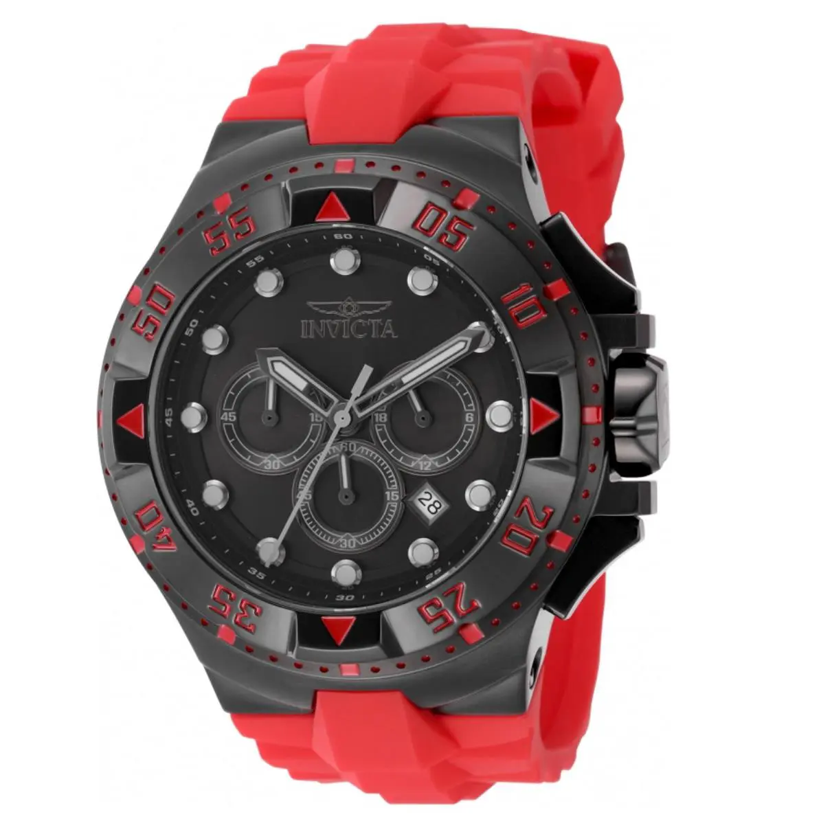 Invicta Excursion Kodar Men`s 50mm Deep Red Black Chronograph Watch 48540 - Dial: Black, Gray, White, Band: Red, Bezel: Black, Red