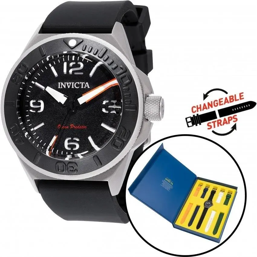 Invicta Ocean Predator Men`s Watch 43mm Black with Interchangeable Strap 49453