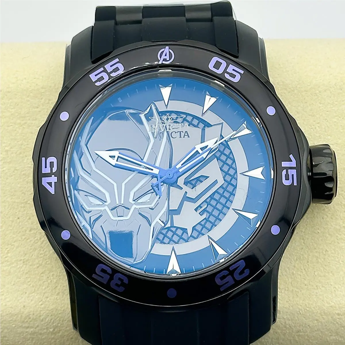 Invicta Marvel Black Panther Limitd Edition 48mm Black Dial Poly Strap Watch