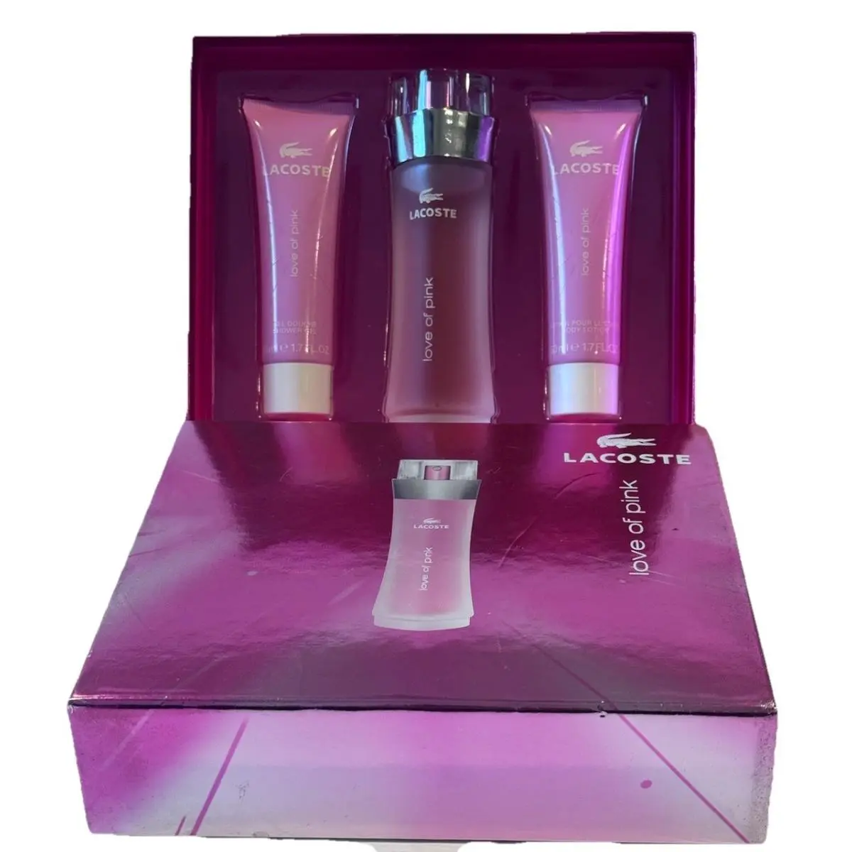 Lacoste Love OF Pink BY Lacoste 1.7OZ Edt SPRAY+1.6OZ S/GEL+1.6OZ B/l Rare