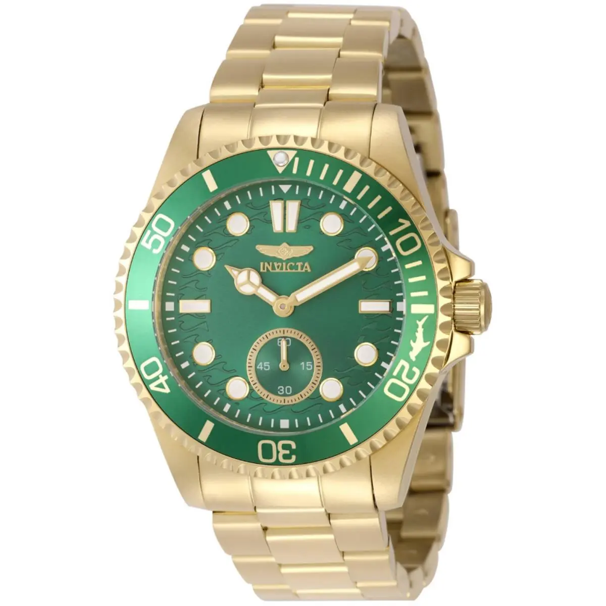 Invicta Men`s Watch Pro Diver Quartz Green Dial Yellow Gold Steel Bracelet 49430 - Dial: Green, Band: Yellow