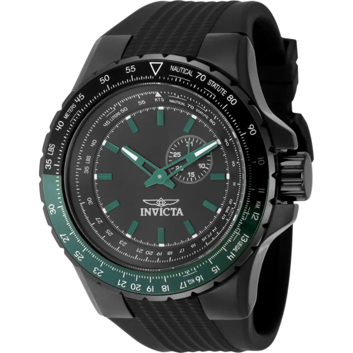 Invicta Men`s Watch Aviator Quartz Black Brass Dial Silicone Rubber Strap 49731