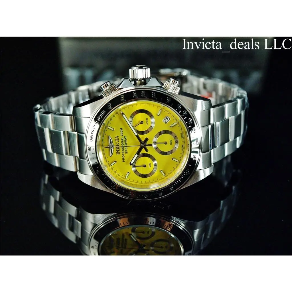 Invicta Men`s 40mm Speedway Dragster Chronograph Yellow Dial Silver Watch