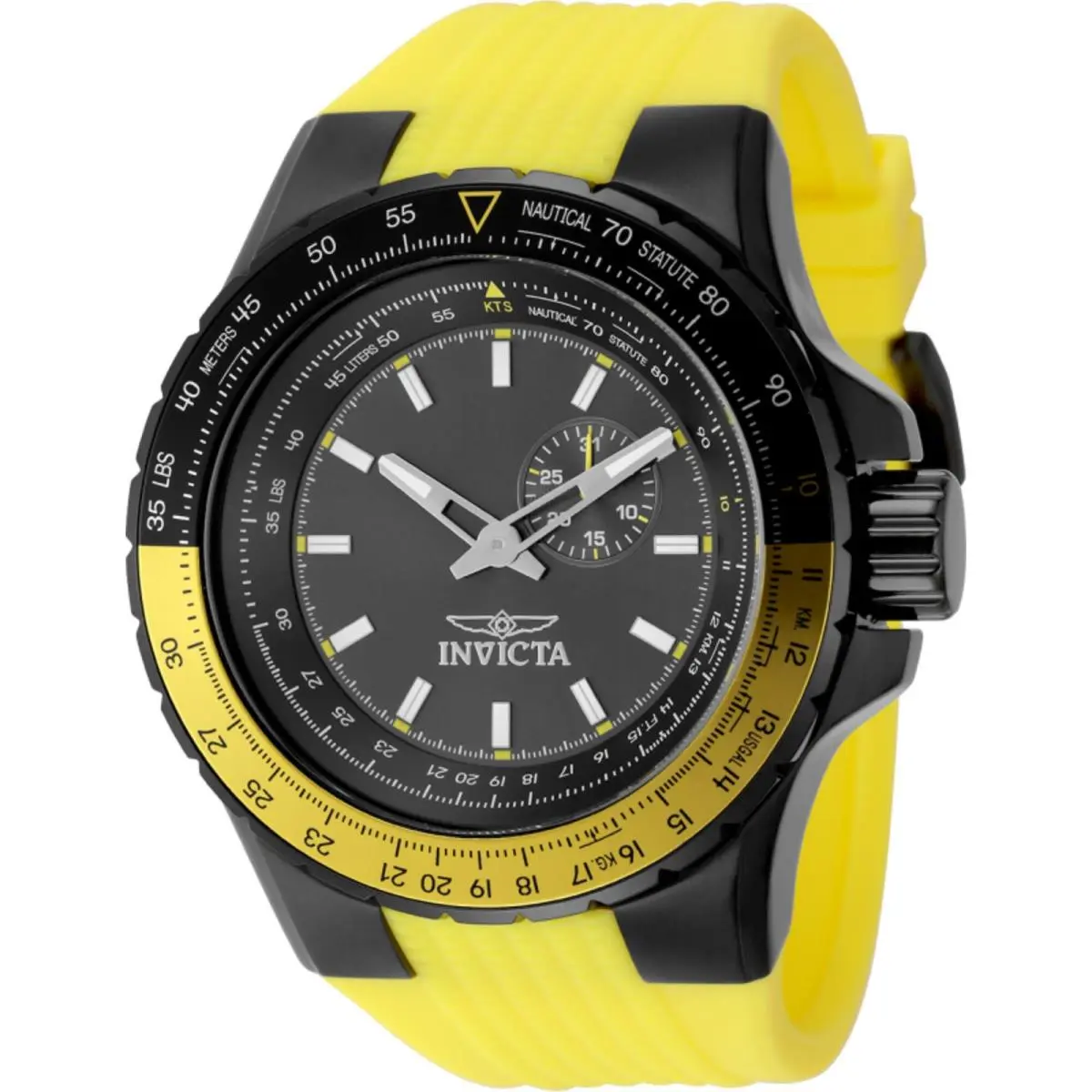 Invicta Men`s Watch Aviator Quartz Gunmetal Dial Yellow Silicone Strap 49723 - Dial: Gunmetal, Band: Yellow