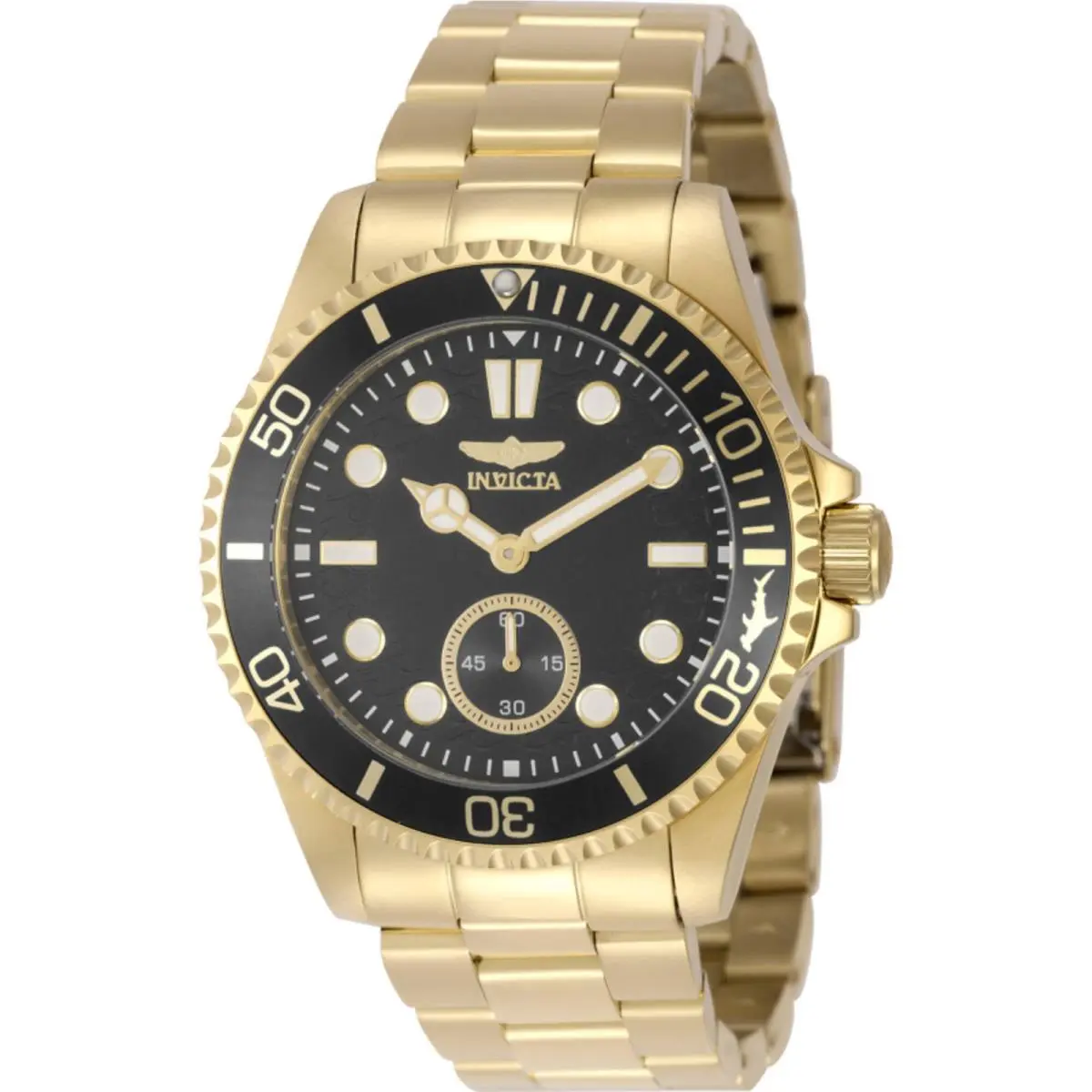 Invicta Men`s Watch Pro Diver Quartz Black Dial Yellow Gold Steel Bracelet 49429
