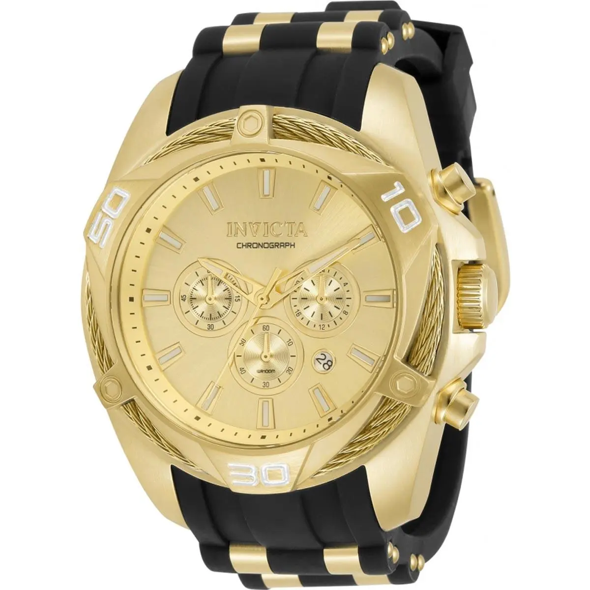 Men`s Watch Bolt Japanese Quartz Chronograph Gold Tone Dial Strap 34142 by Invicta