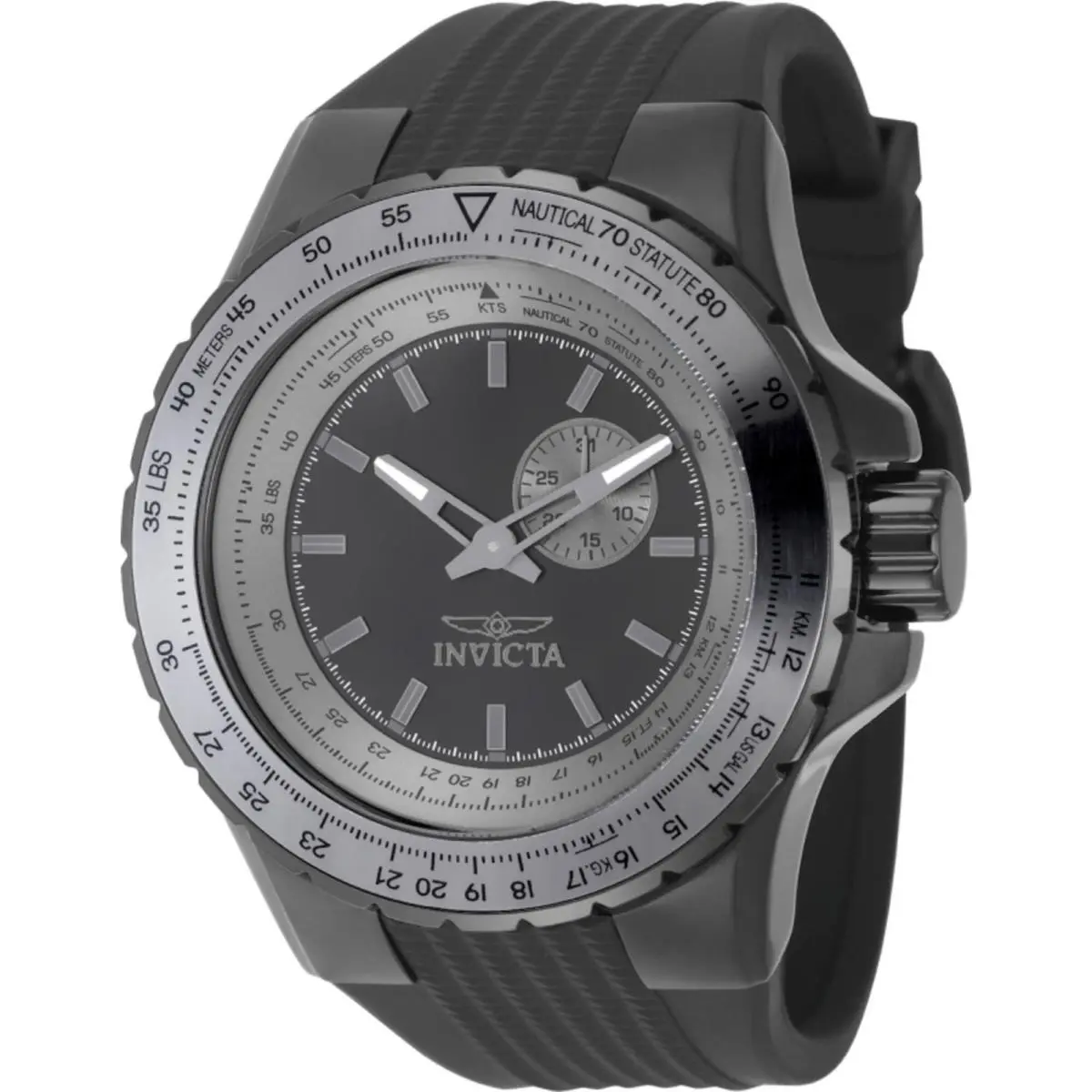 Invicta Men`s Watch Aviator Gunmetal and Grey Dial Silicone Rubber Strap 49728 - Dial: Black, Gunmetal, Band: Black