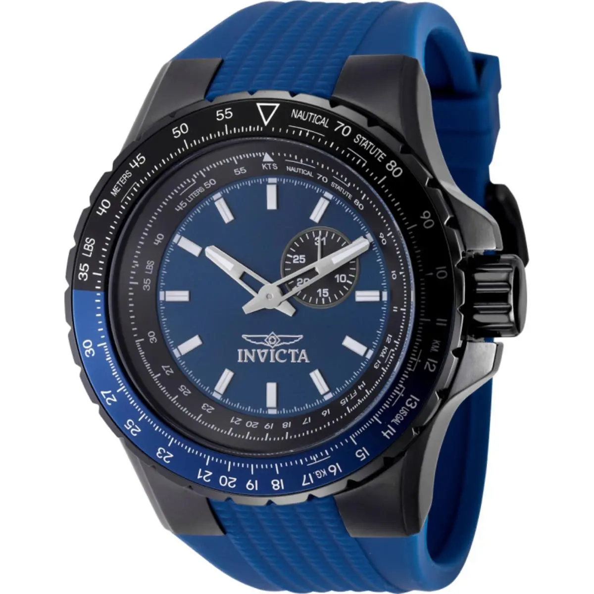 Invicta Men`s Watch Aviator Blue and Black Dial Silicone Rubber Strap 49722 - Dial: Blue, Black, Band: Blue