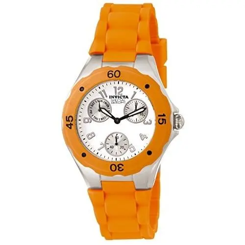 Invicta Angel Date Day White Dial Orange Silicone Ladies Watch 18792