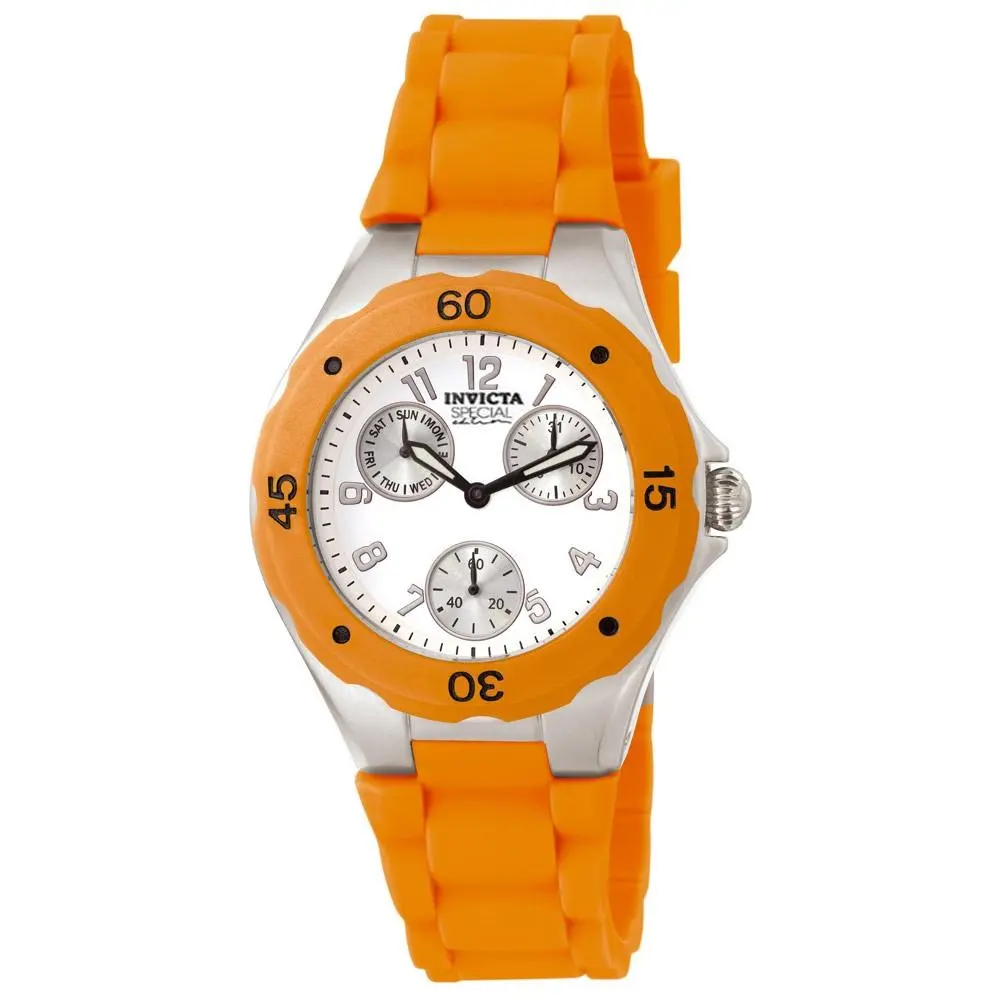 Invicta 18792 Lady`s Quartz Orange Silicone Strap White Dial Watch