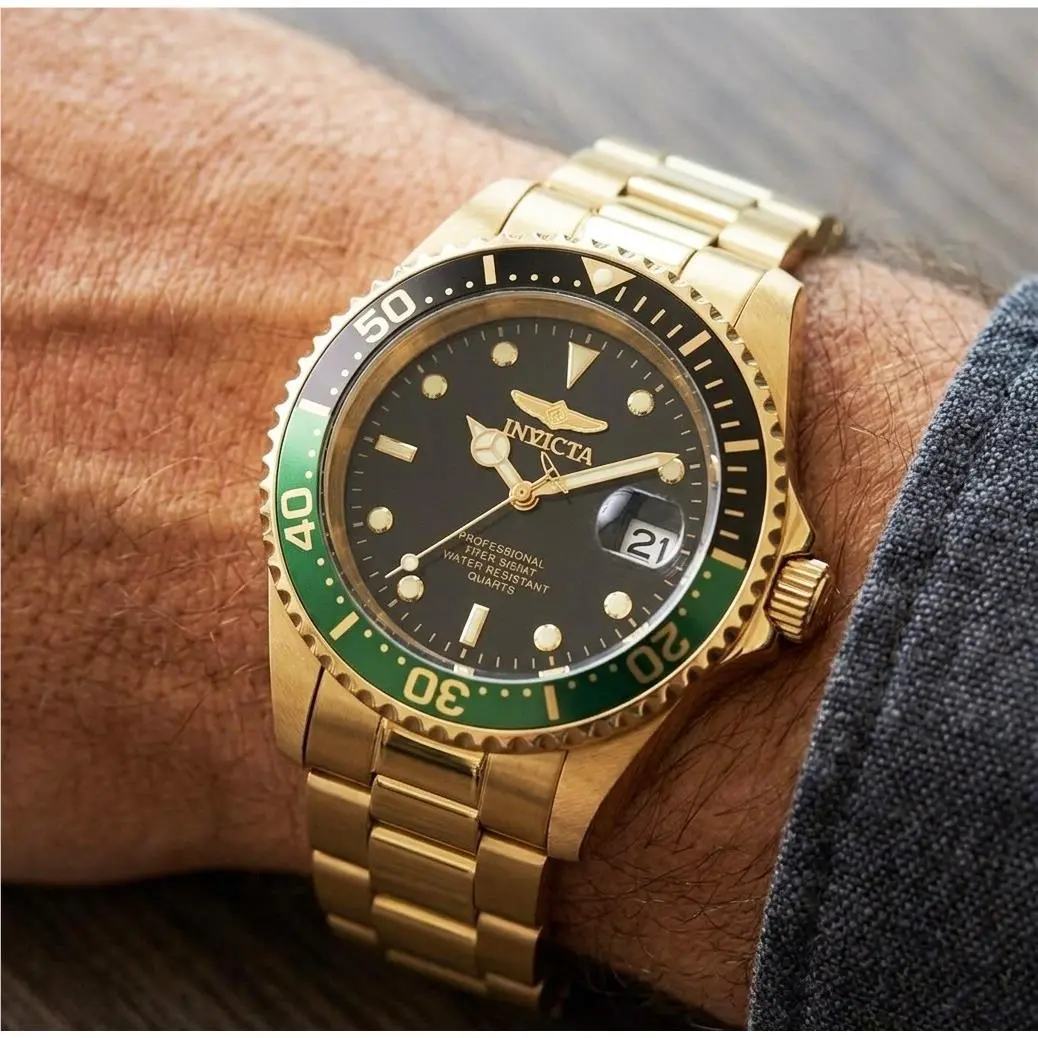 Pro Diver Men`s Watch 37.5mm Gold Black Dial Stainless Steel by Invicta