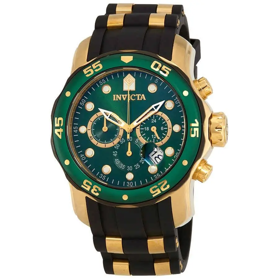 Invicta Pro Diver Chronograph Green Dial Black Polyurethane Men`s Watch 17886