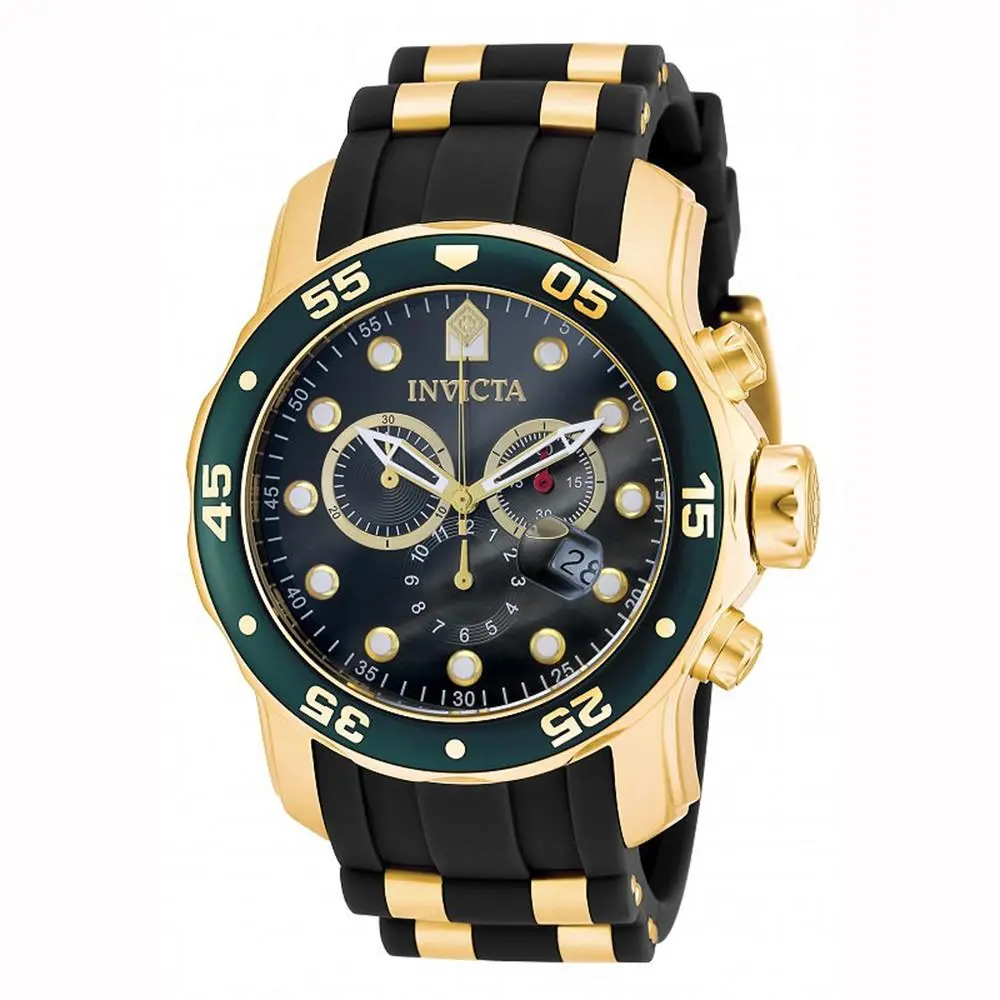 Invicta Men`s Pro Diver Watch Green Dial Chronograph Dive Rubber Strap 17886