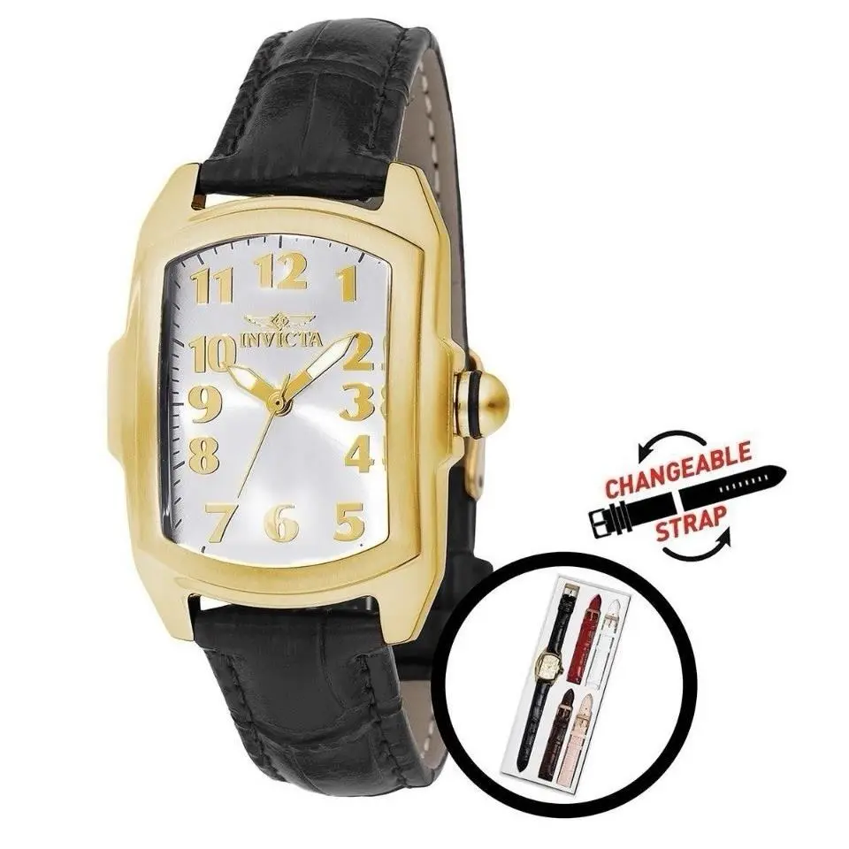 Invicta Lupah Women’s Watch 49816 Stainless Gold with 5 Bands - Dial: Silver, Band: Black, Bezel: Silver