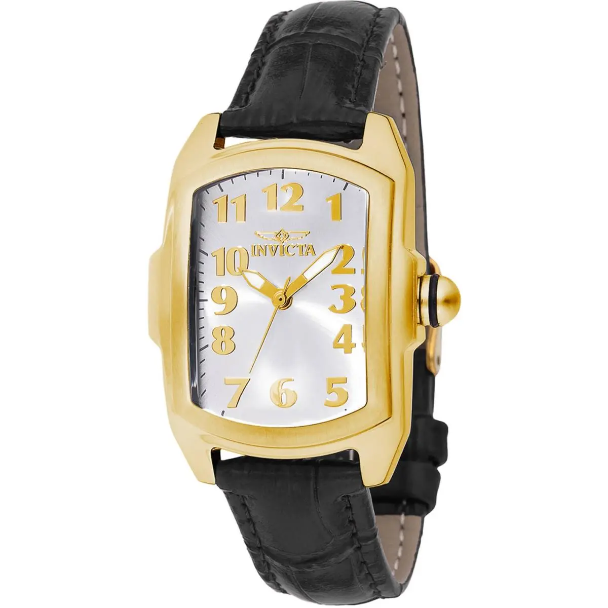Invicta Women`s Watch Lupah Quartz Silver Tone Brass Dial Leather Strap 49816 - Dial: Silver, Band: Black