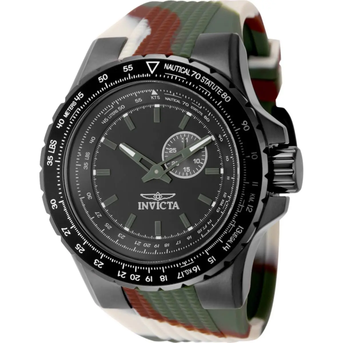Men`s Watch Aviator Black Dial Camouflage Silicone Rubber Strap 49730 by Invicta