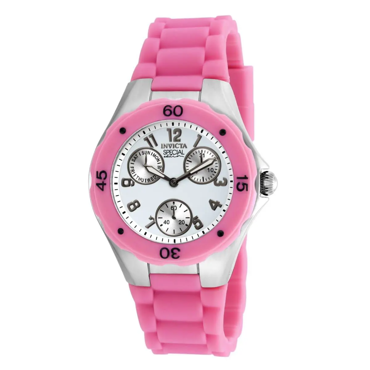 Invicta Angel Multi-function White Sunray Dial Pink Silicone Ladies Watch 18791 - Pink, White