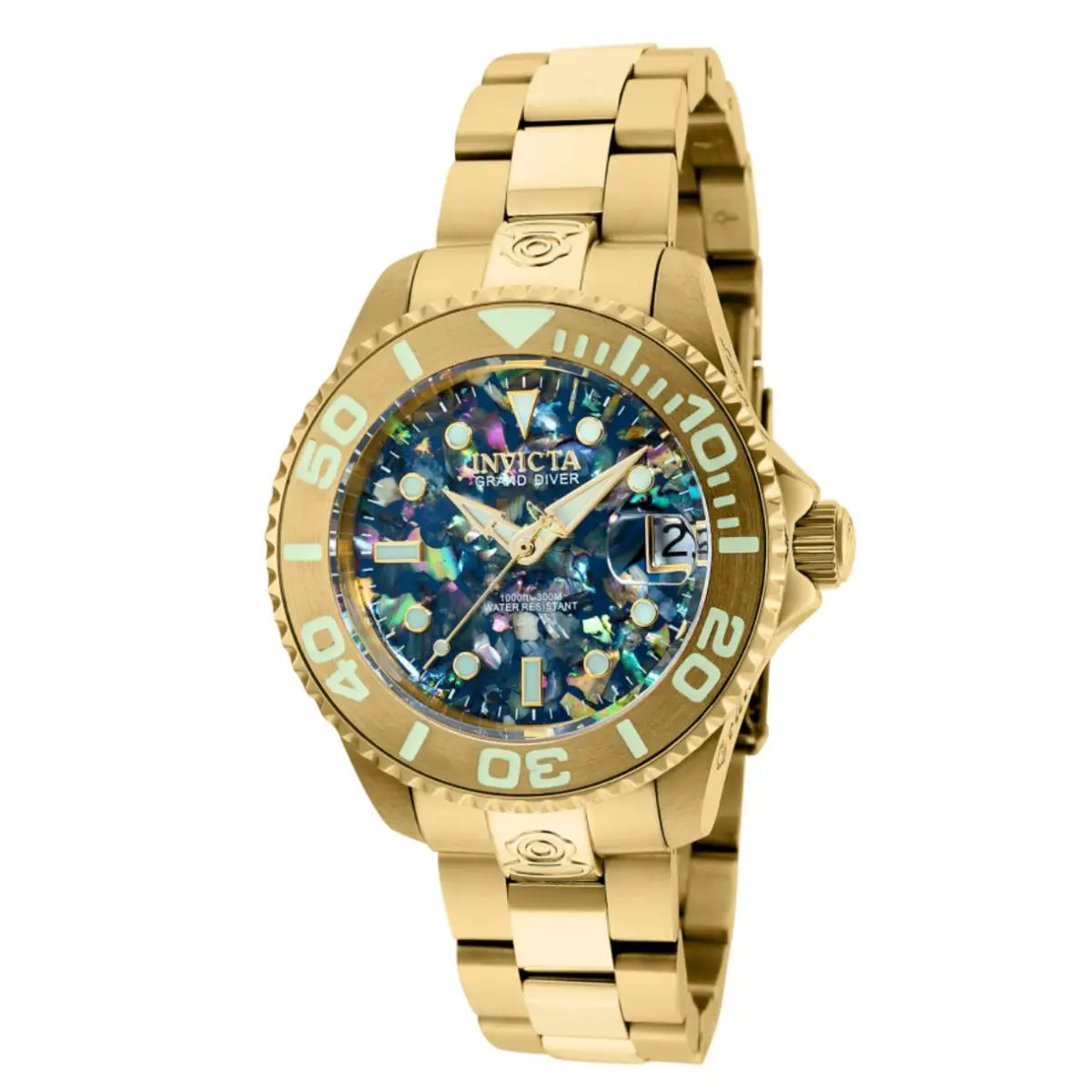 Invicta Pro Diver Women`s Automatic 38mm Abalone Mop Mosaic Gold Watch 35762
