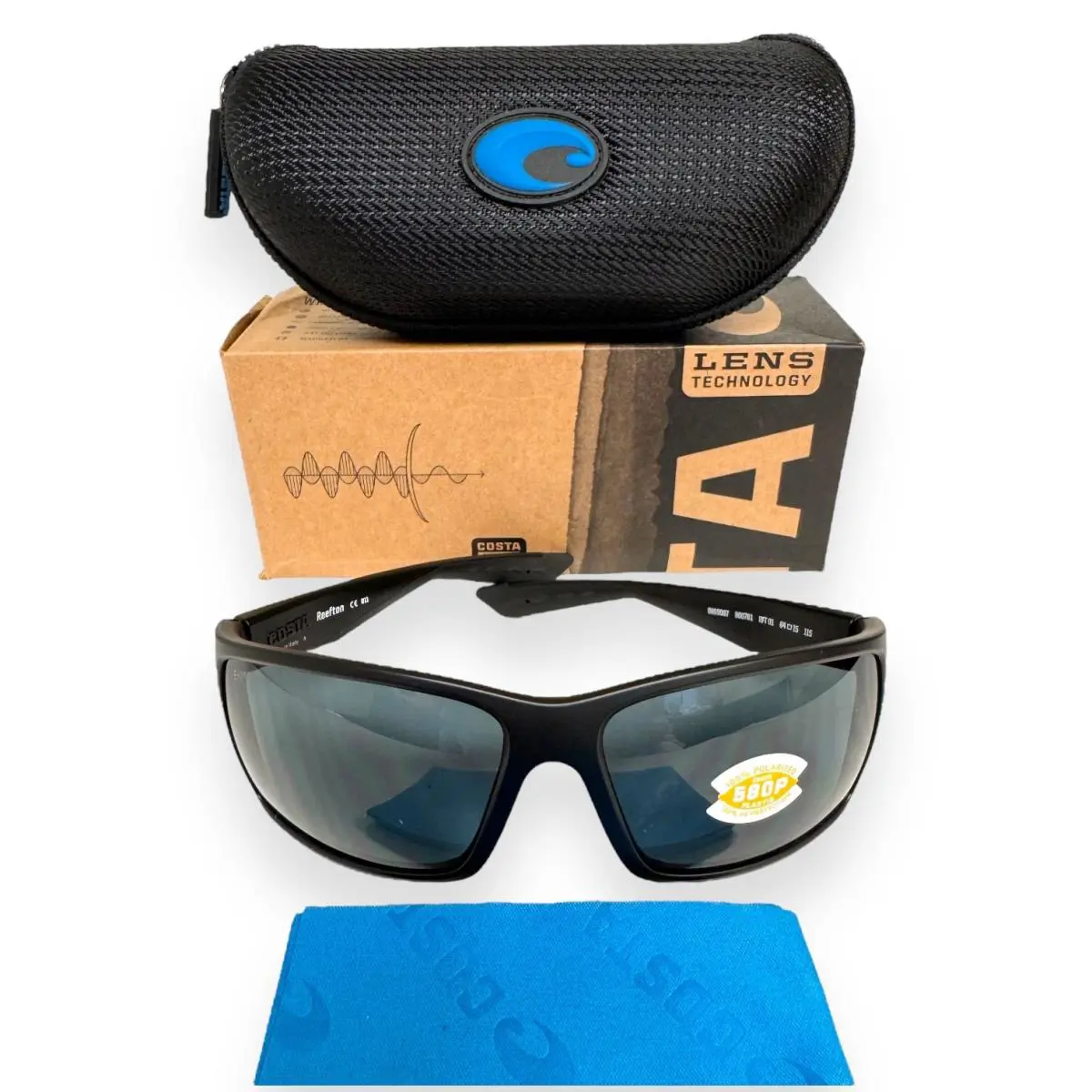 Costa Del Mar Sunglasses Reefton Matte Black Gray Polarized Plastic Lens W/case - Frame: Black, Lens: Gray, Logo: Black