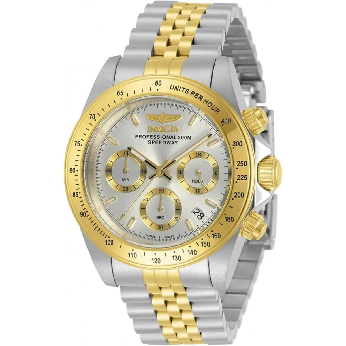 Invicta Men`s Watch Speedway Silver and Gold Dial Chronograph Bracelet 30991 - Dial: Silver, Band: Silver, Yellow